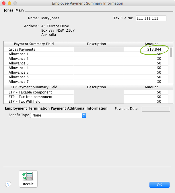 Confirming the Gross Payments on payment summaries (Australia only